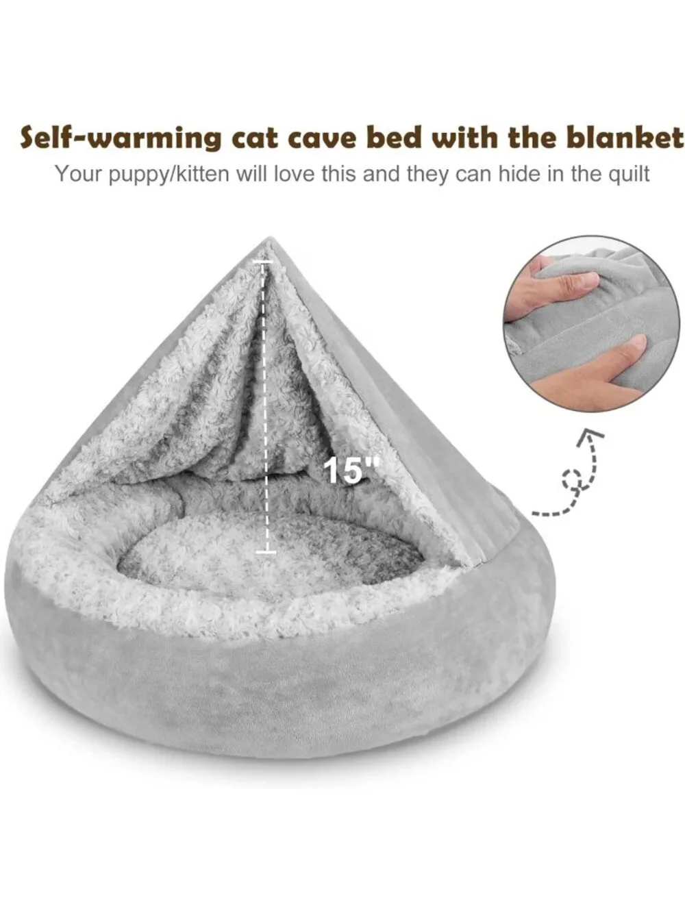 Cozy Round Dog & Cat Bed with Hooded Blanket, Anti-Anxiety Cuddler, 23
